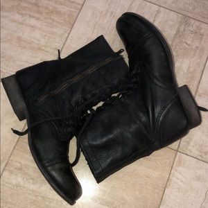 STEVE MADDEN Troopa Black Leather Combat Boots